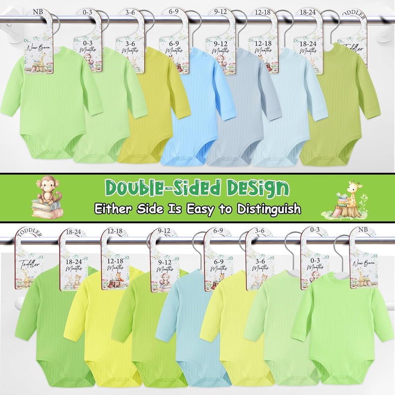 CORNER LACE Baby Closet Dividers 8PCS, Storybook/Forest Animal Themed Wooden Double-Sided Clothes Size Hanger Organizer from Newborn to Toddler for Nursery Decor Baby Shower Birthday Gift Green - Image 3